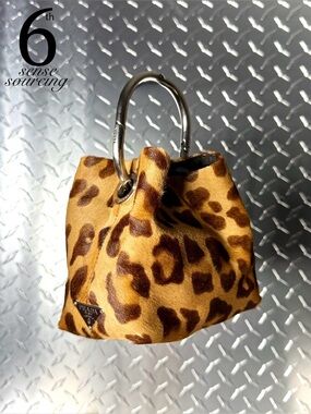 Prada 2003 Vintage Mini Cavallino Leopard Print Ponyhair Ring Bag in Brown